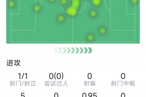 帕夫洛维奇本场数据：1粒进球，1射1正，4次解围，评分8.2分