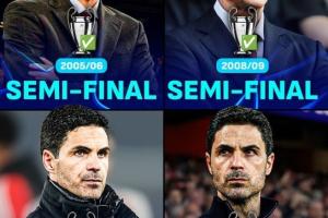 阿尔特塔追平了温格在阿森纳的欧冠半决赛次数