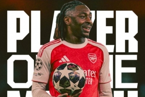 1次关键传球+2次抢断！埃泽当选本轮欧冠阿森纳队内最佳球员