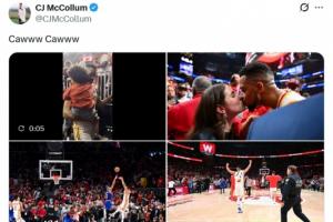 下克上的节奏！CJ赛后兴奋到鹰叫 晒中投准绝杀&与妻子亲吻等照片