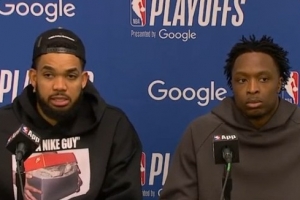 【完整版】唐斯&阿努诺比：我们在关键战打出拼劲 用传球带动队友