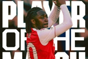 打入制胜球，官方：埃泽当选阿森纳1-0纽卡队内最佳球员