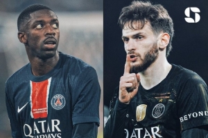 K77为巴黎在单赛季欧冠参与14球，追平登贝莱上赛季所创队史纪录